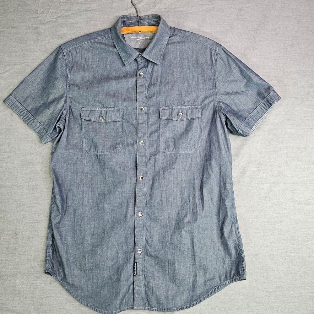 Calvin Klein Jeans Short Sleeve Button Down Gray Men's Small